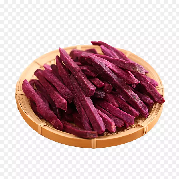 一份竹编盘子里的紫薯条插图免抠