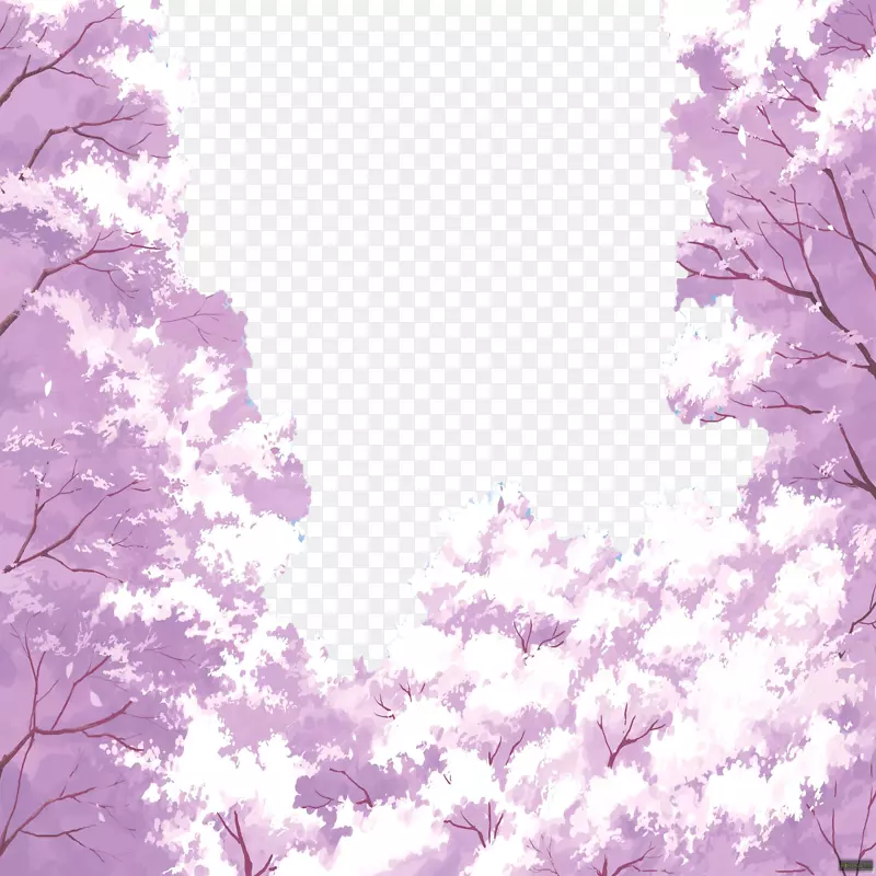 漂亮手绘樱花树免扣素材