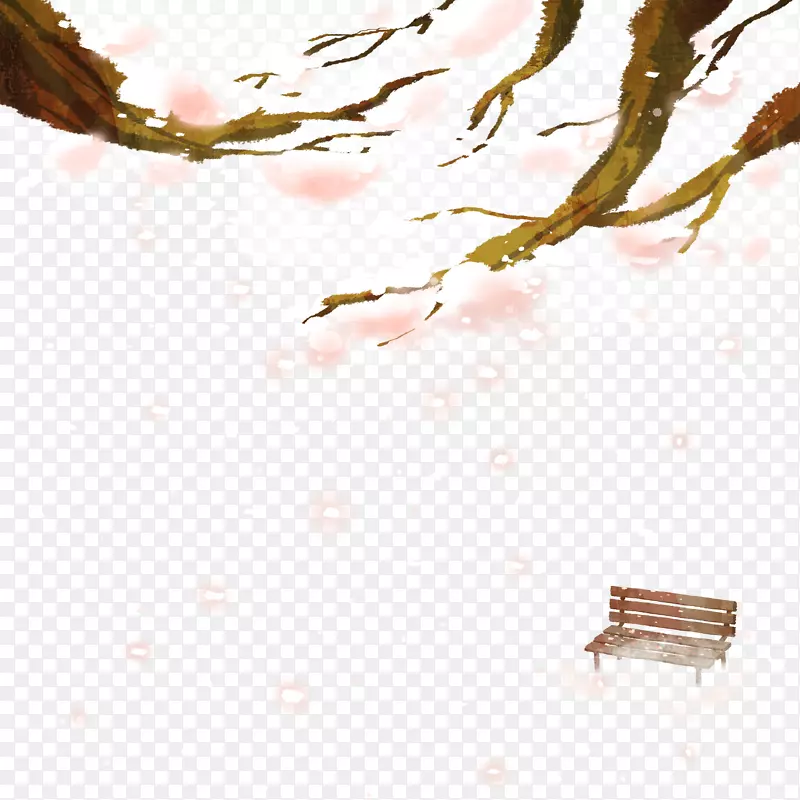 小清新手绘樱花树免扣素材