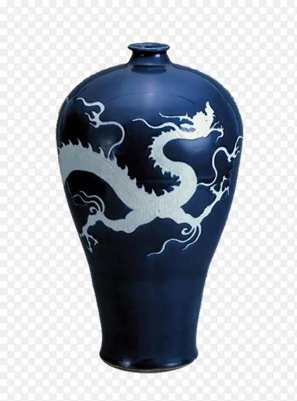元代霁蓝釉白龙纹梅瓶