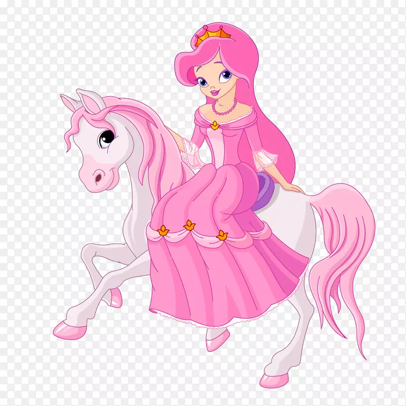 卡通骑着白马的公主