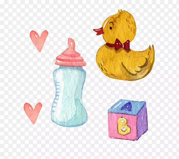 手绘小黄鸭、奶瓶儿童卡通类素材