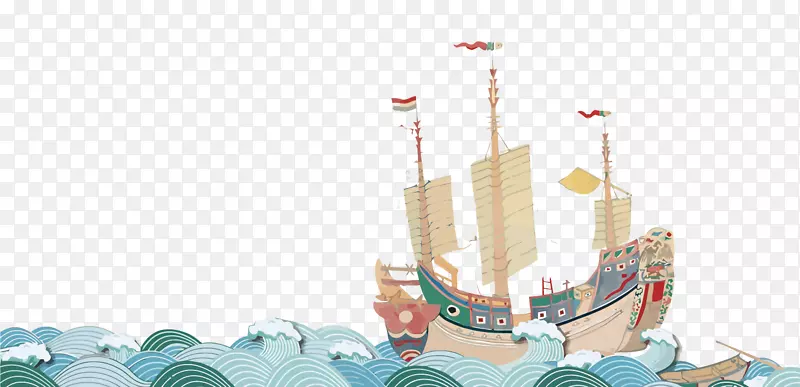 矢量中国风帆船大海