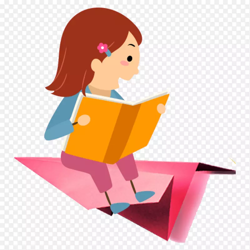坐在纸飞机上看书的女孩