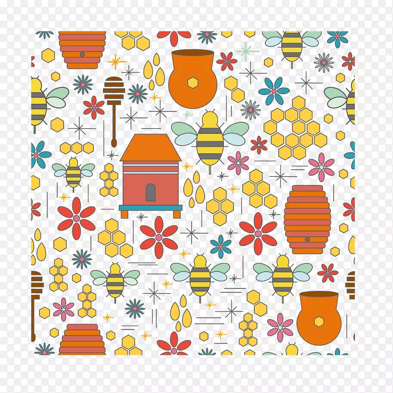 蜜蜂蜂巢卡通花纹