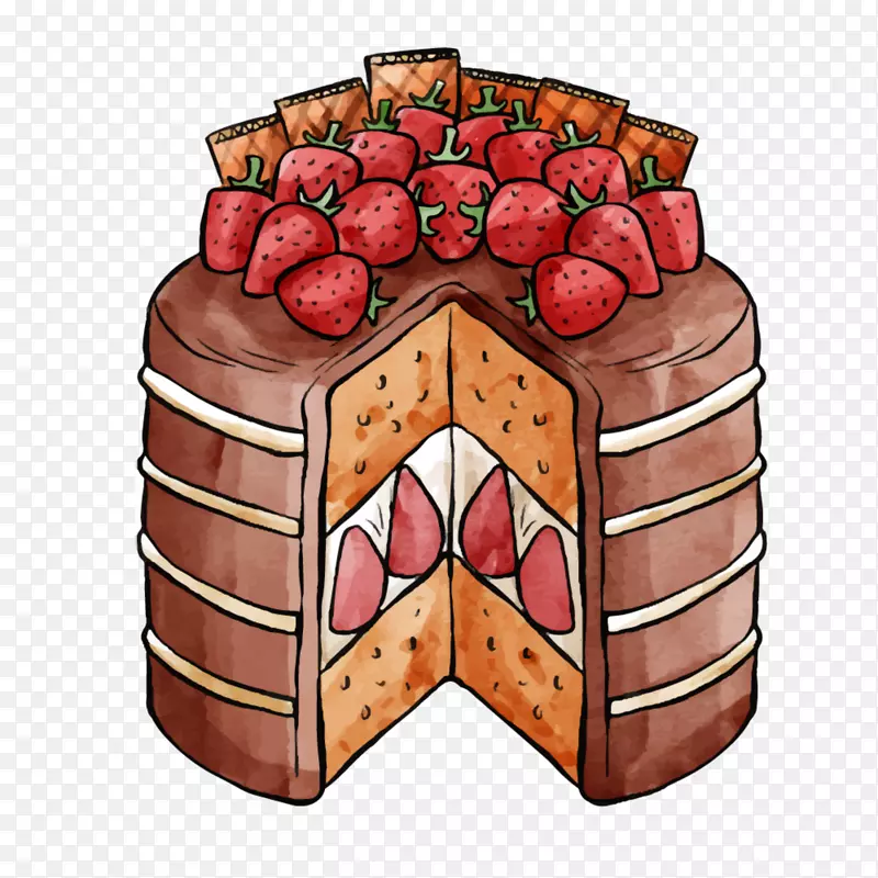 卡通画手绘水彩的多层夹心蛋糕