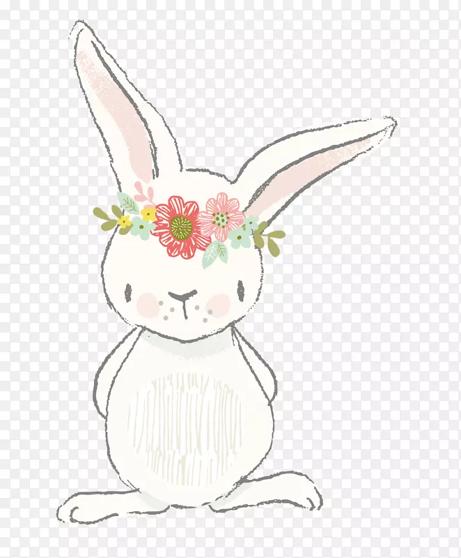 头带花环小清新手绘的兔子高清兔