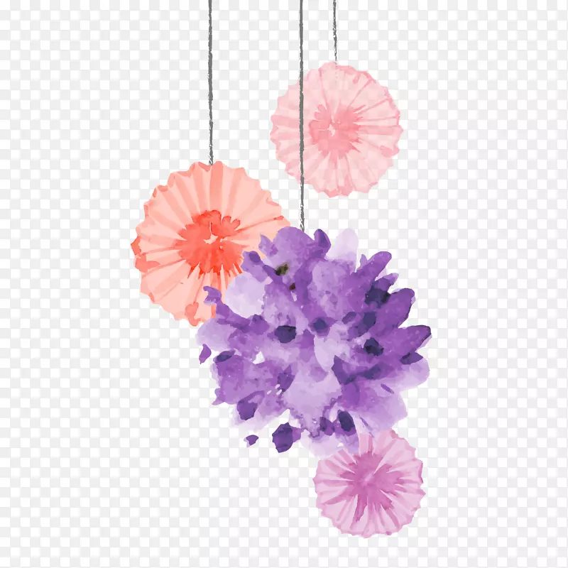 紫色水彩绘花朵挂饰