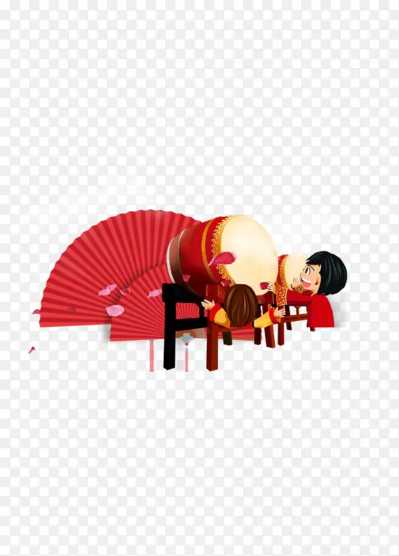 2019年欢乐元旦红色扇子大鼓小孩