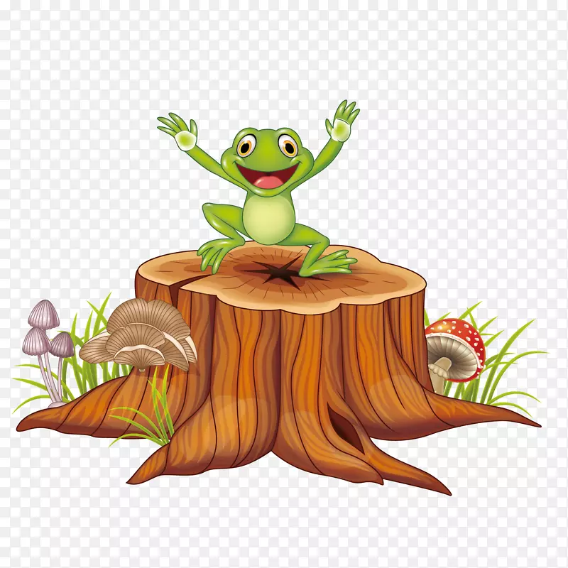 树桩上的可爱小青蛙矢量免扣图