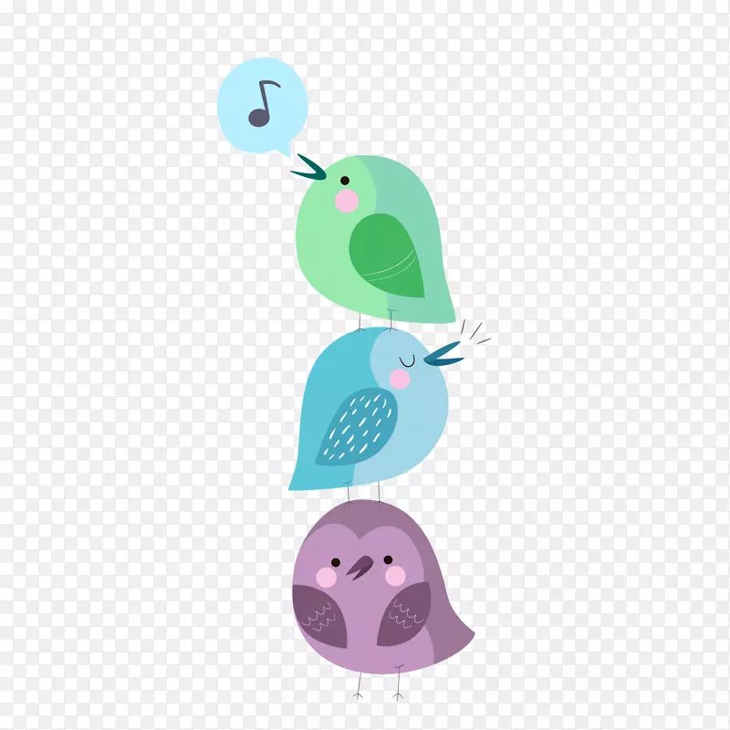 绿蓝紫色卡通唱歌小鸟