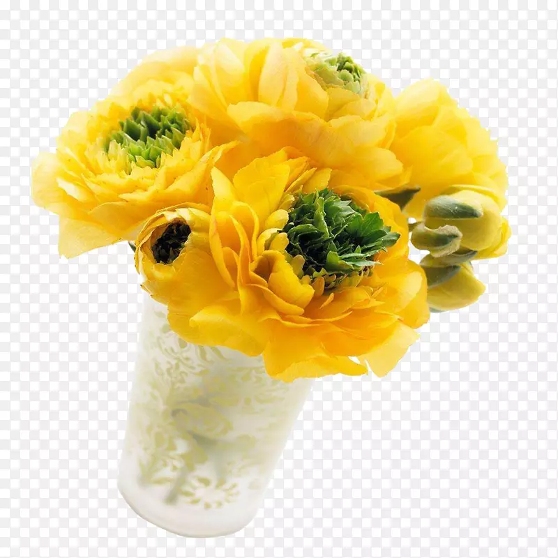 玻璃瓶里的黄色洋牡丹花束