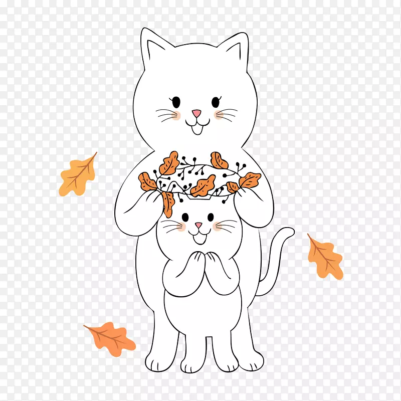 秋季卡通动物元素猫妈妈给小猫带