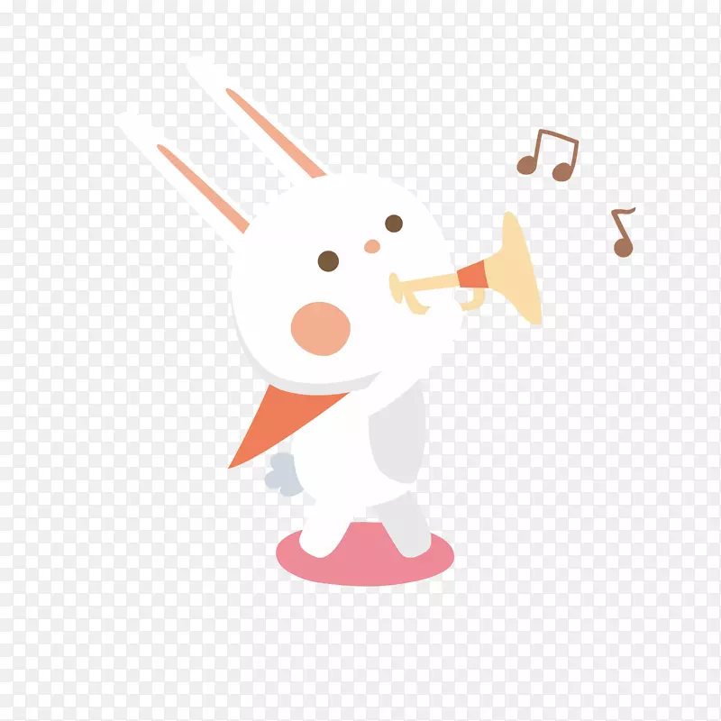 白色兔子吹喇叭手绘
