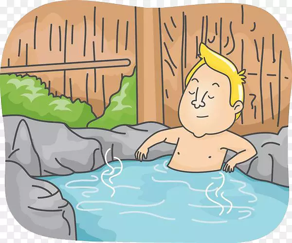 卡通男性泡温泉洗澡浴场免扣