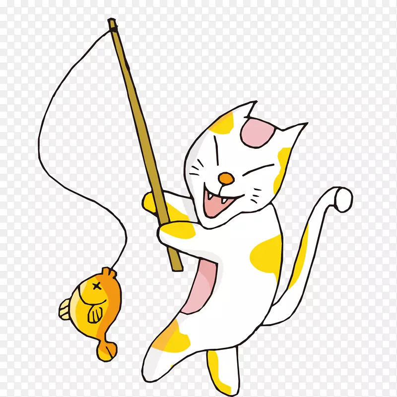 黄色的猫猫在钓鱼