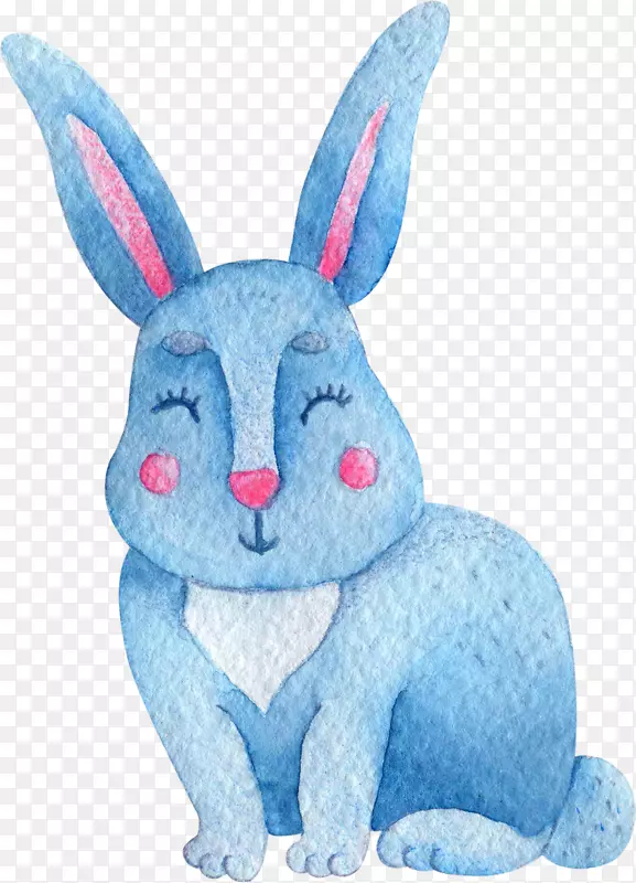 手绘蓝色的小兔子