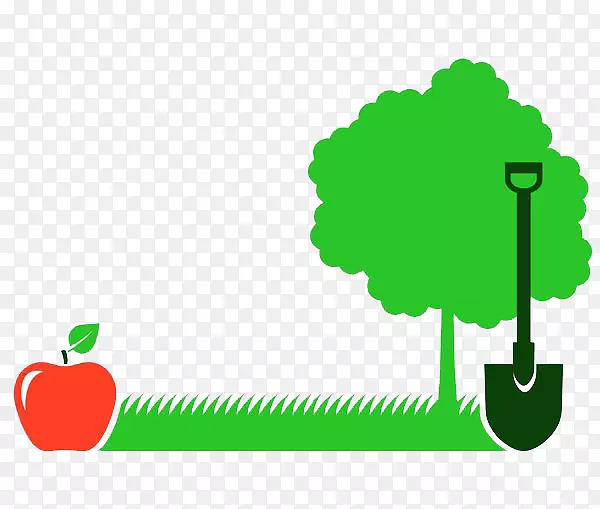 绿色树木旁的铲子与苹果