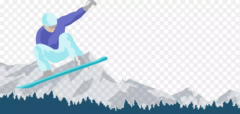 手绘卡通人物雪山滑雪
