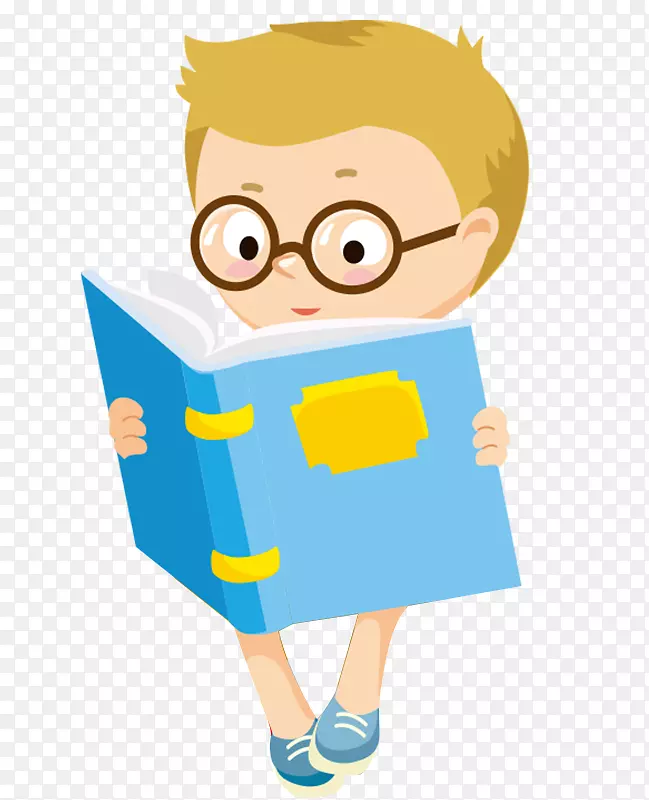 戴眼镜的小男孩在看书