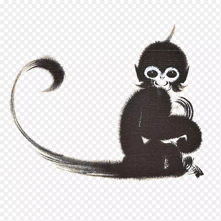 中国风一只可爱的水墨猴子免抠