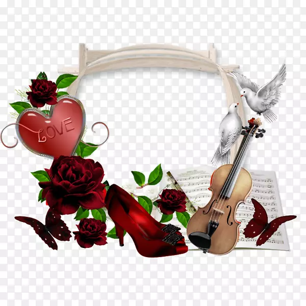 暗红色玫瑰小提琴琴谱边框