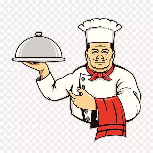 卡通手托盘子的厨师插画免抠