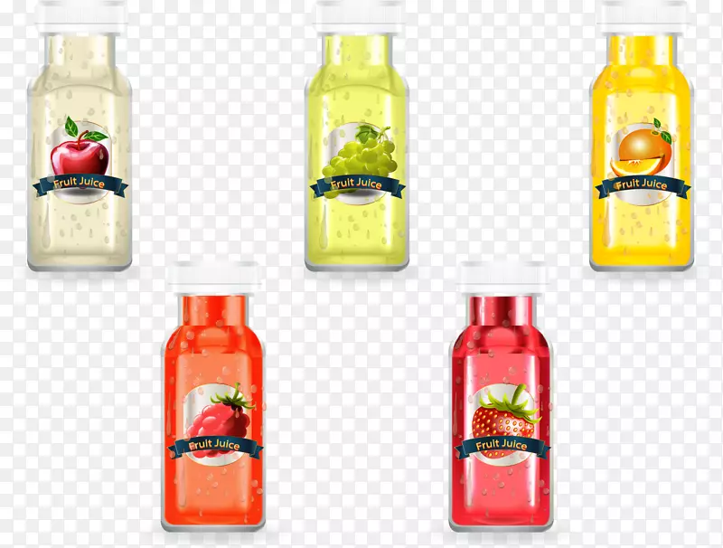5款水彩绘瓶装果汁矢量素材
