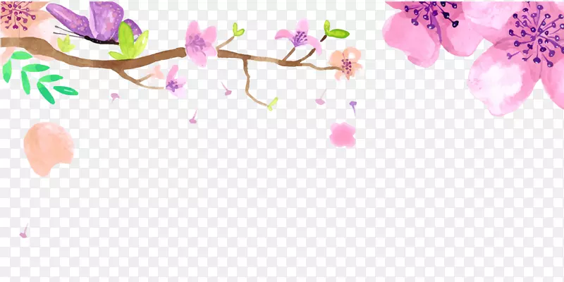 水彩绘粉色花卉矢量图