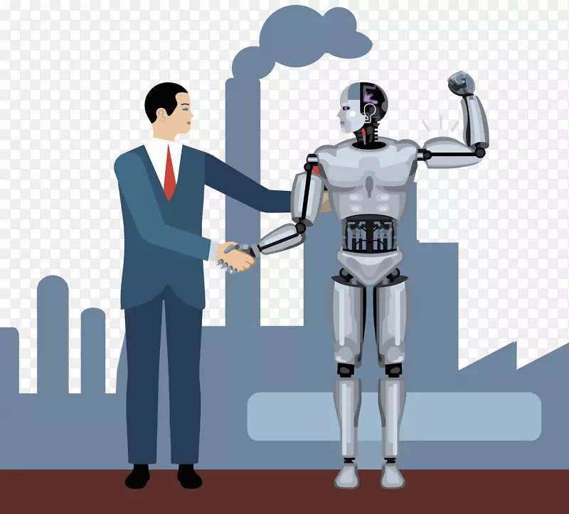商务海报与机器人握手PNG