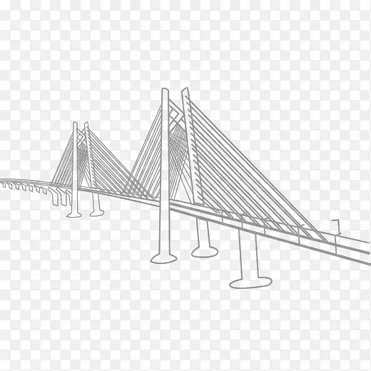 灰色手绘港珠澳大桥线稿元素