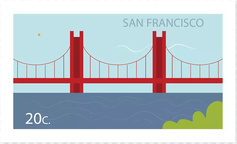 矢量图旧金山金门大桥邮票