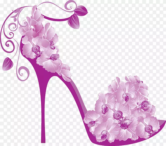 唯美的粉色带花高跟鞋