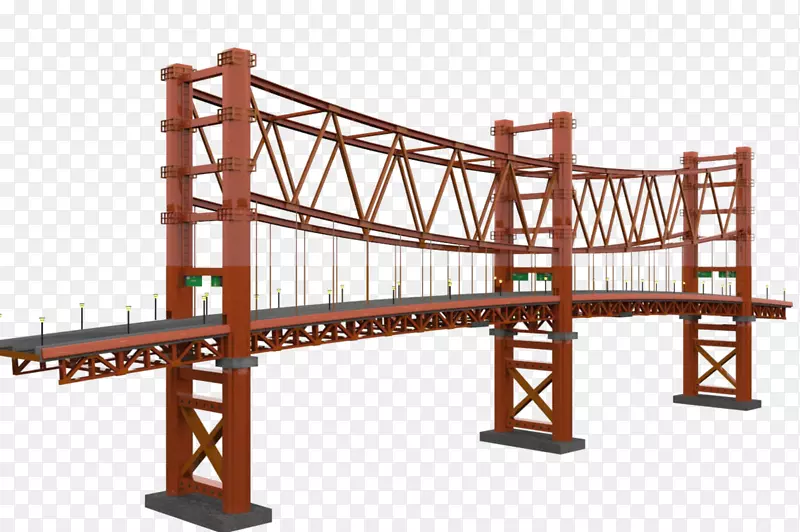 红色钢材大铁索桥