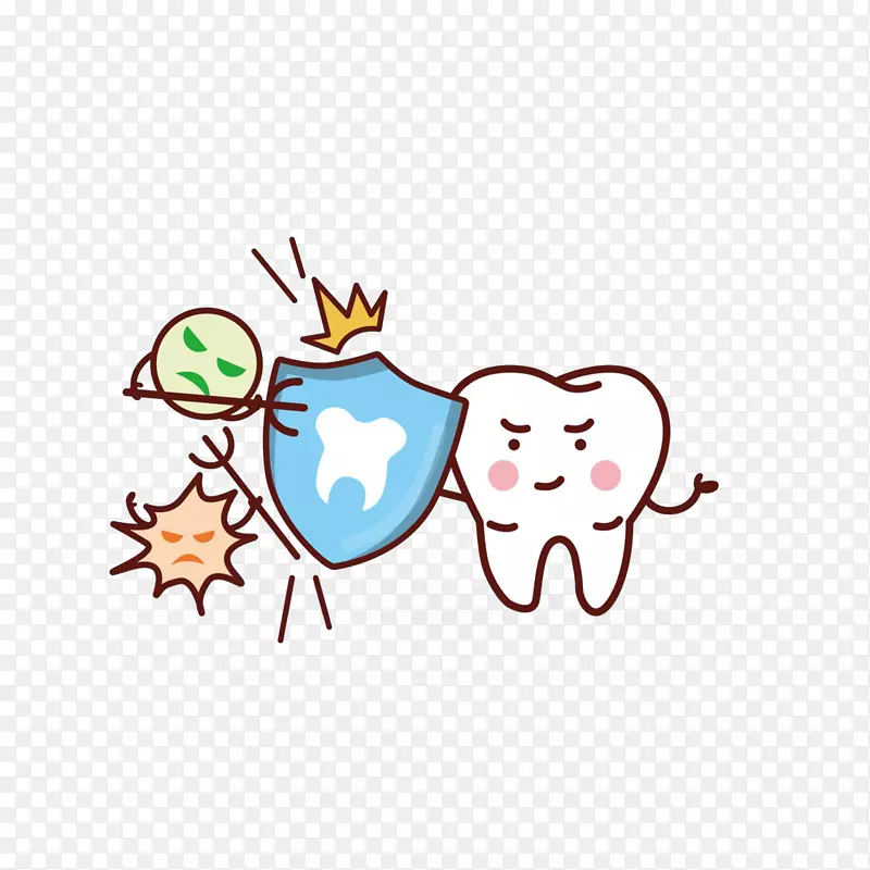 卡通手拿盾牌抵御细菌的牙齿素材