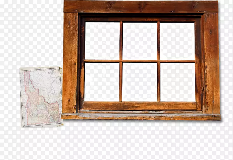 手绘中国风棕色木板窗户
