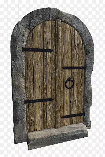 灰色石头框棕色木门