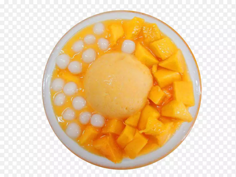 圆形碗里的芒果小丸子和冰激凌