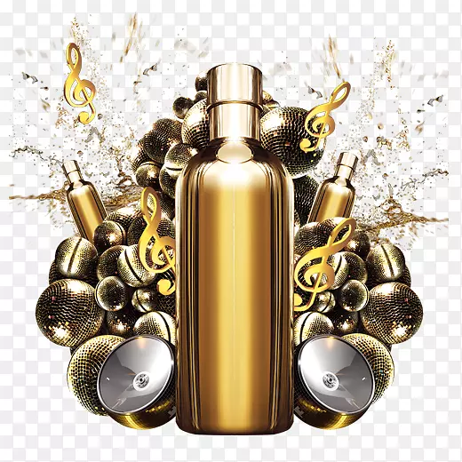 金色酒瓶和扬声器装饰