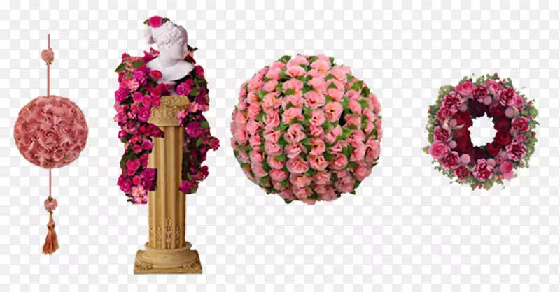 各式各样的粉色花柱花环花球