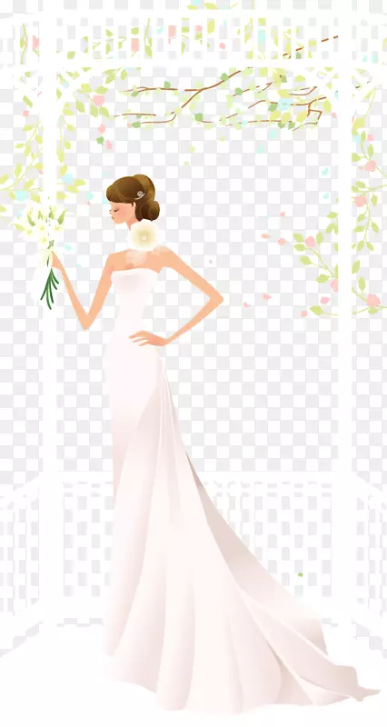 新娘和花枝背景婚纱照矢量素材