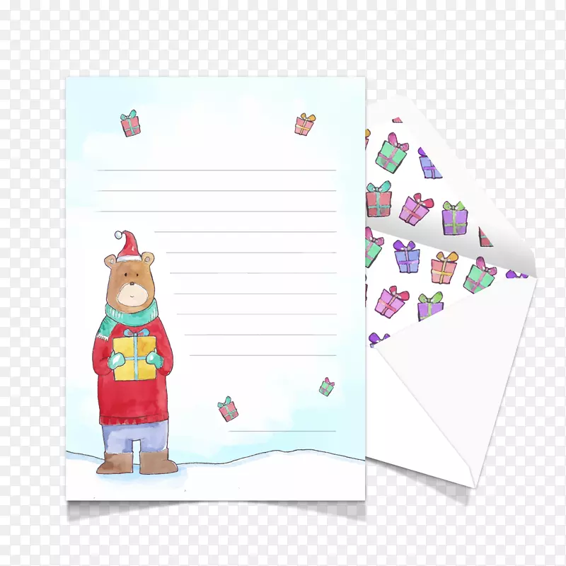 彩绘熊信封和信纸矢量图