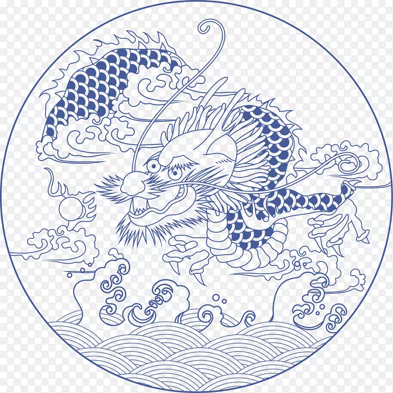 手绘古代精美龙纹装饰图案