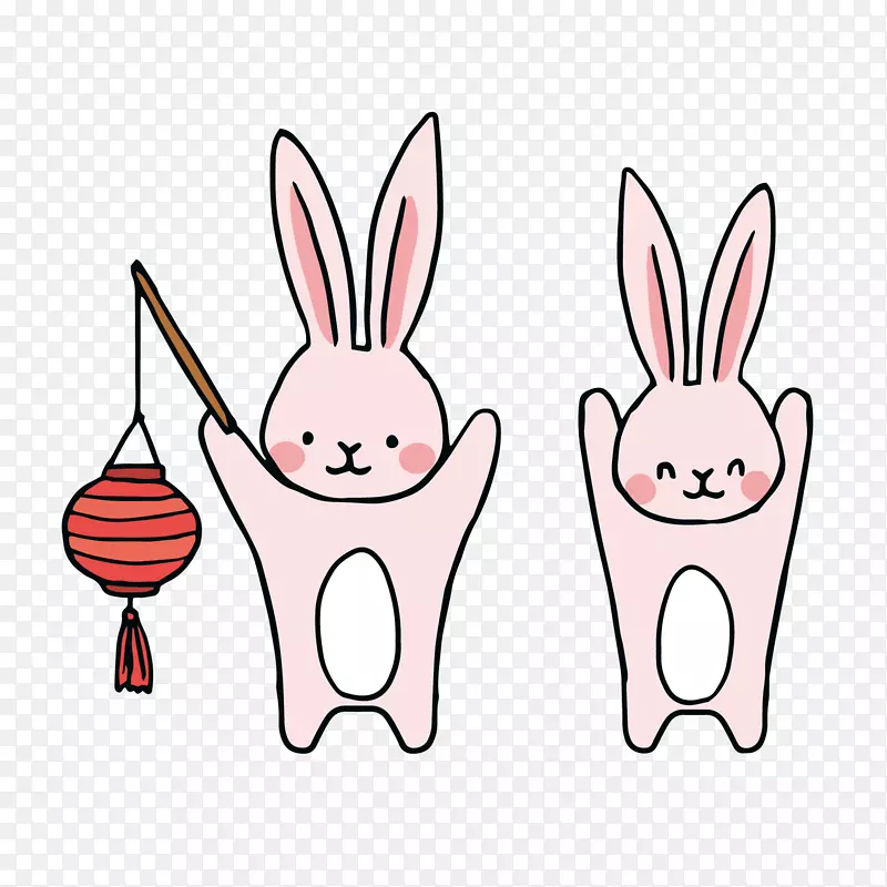 手绘中秋节拿着灯笼的小兔子设计