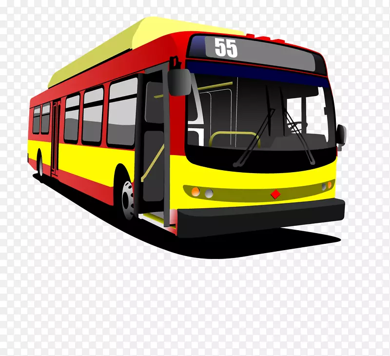 卡通黄色55号公交车