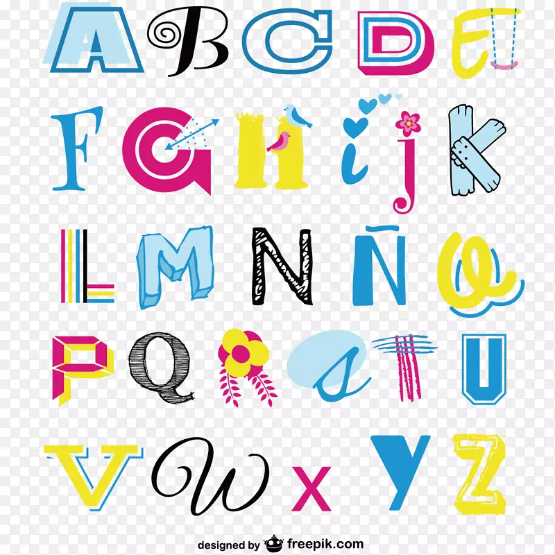 彩绘艺术英文字体设计矢量素材