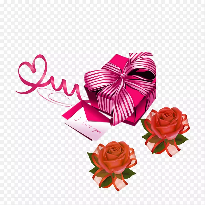 爱在情人节卡通礼品盒玫瑰花装饰
