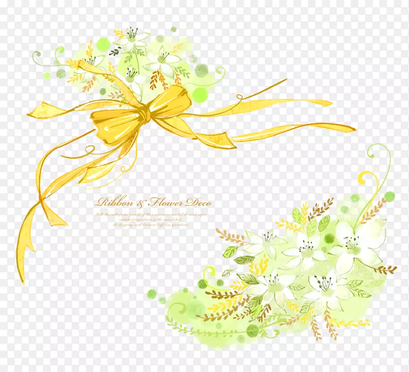 黄色蝴蝶结丝带与花朵
