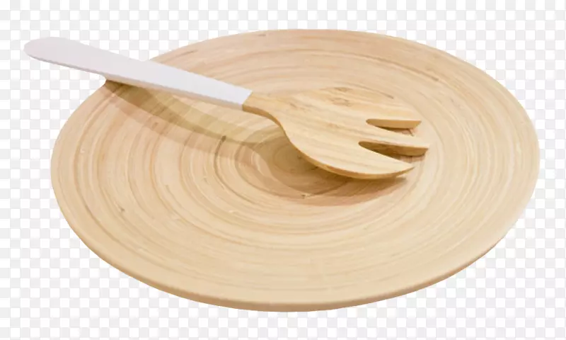 棕色木质岁月纹圆木盘和白柄木勺