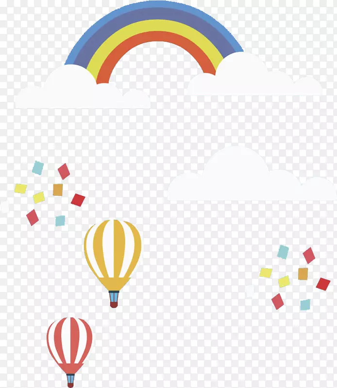 卡通热气球和彩虹